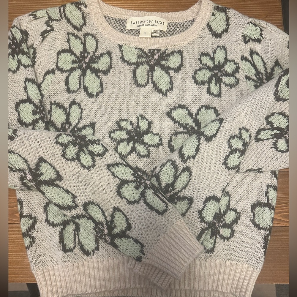 Saltwater LUXE Floral Knit Sweater - Cream and Green